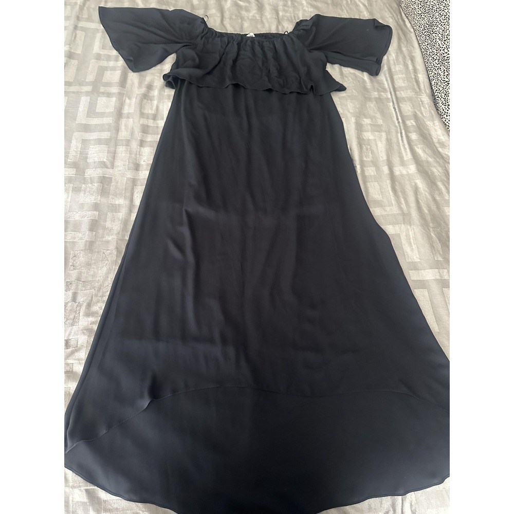 Pretty By Rory Dress Womens XL‎ Black Off Shoulder Maxi Ruffle High Low Chiffon